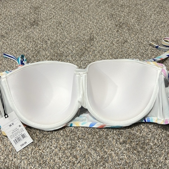 Shade & Shore 38D multi color watercolor bra size toe strap bandeau swim top - Picture 6 of 10